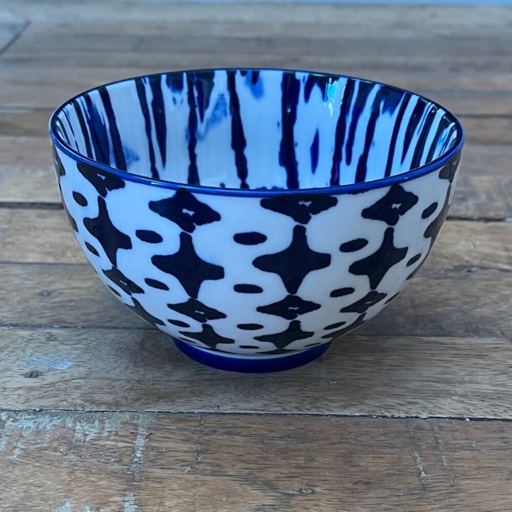 West Elm Indigo Tie Dye Ceramic Bowl 5" Blue White